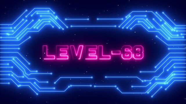 Level 68 High Tech Game Competition Background with Cyber Neon and Victory.