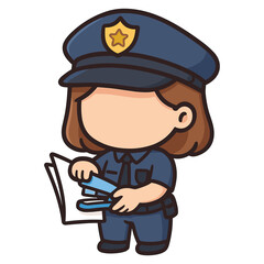Fototapeta premium Female police officer holding papers flat vector illustration
