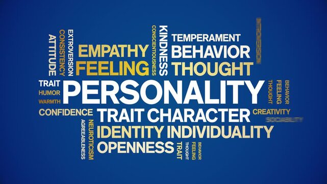 Personality animated word cloud-text design animation tag kinetic typography seamless loop.