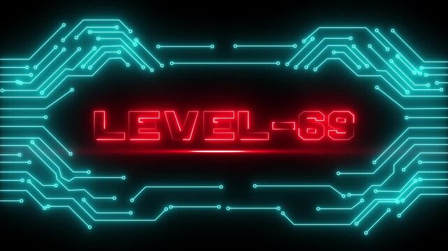Level 69 Esports Mission Background with Neon Frame and Gaming Success Screen.