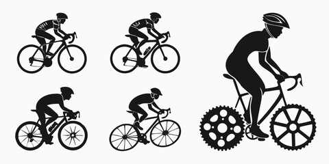 Naklejka premium A diverse collection of cyclists and bicycles in various styles and positions.