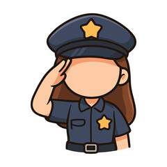 Obraz premium Female Police Officer Saluting Cartoon Character