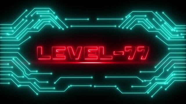 Level 77 Modern Gaming Rank Interface with Neon Light Effects and Achievement.