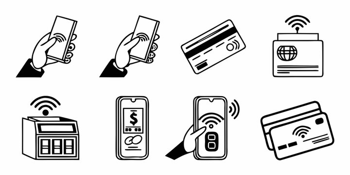 Various methods of mobile payments and transactions illustrated with icons.