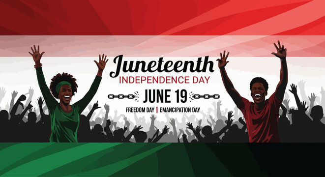  Juneteenth Independence Day Background. Black History Month. Freedom or Emancipation day. Annual American holiday June 19 poster. Horizontal banner vector illustration