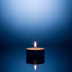 Fototapeta premium A single lit candle on a reflective surface