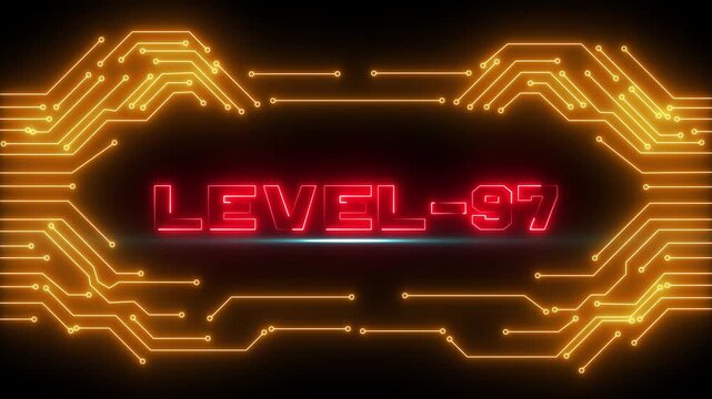 Level 97 Modern Gaming Rank Interface with Neon Light Effects and Achievement.