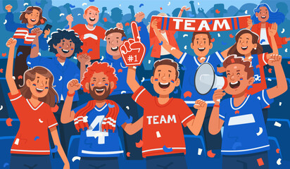 Excited Football Fans Celebrating Victory in Stadium Vector illustration © tynyuk