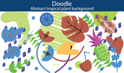 Abstract tropical plant background vector. Colorful boho foliage botanical tropical leaves and floral pattern. Illustration for summer sale banner , wall art, prints and fabrics © doodles