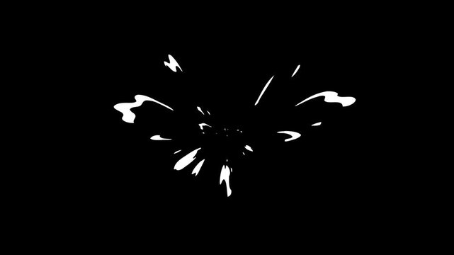 Flash smoke cartoon FX, flash energy smoke burst, 2D elements hand drawn explosion, cartoon splash blast animation effects on black screen background.