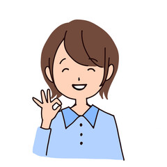 Fototapeta premium 笑顔でOKしている女性のイラスト