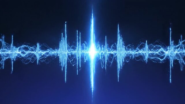 Abstract blue glowing sound wave equalizer pattern on dark background