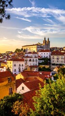 Obraz premium A cityscape with terracotta roofs and a majestic cathedral