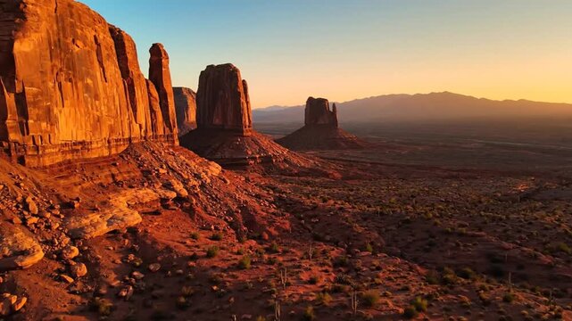 Monument Valley Desert Landscape at Sunset.