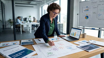 Cluster analysis in marketing and statistical data. Customer segmentation strategy. Marketer analyzing the target market.