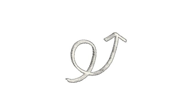 White hand drawn spiral arrow icon with doodle style isolated on transparent background for design element