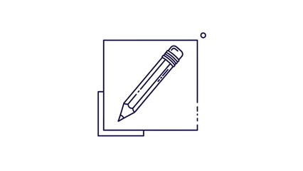 Fototapeta premium Minimalist outline illustration of a classic wooden pencil with an eraser tip centered inside a geometric square frame.