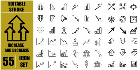 Increase and Decrease icon set. Business growth and fall graph symbol. Vector illustration.