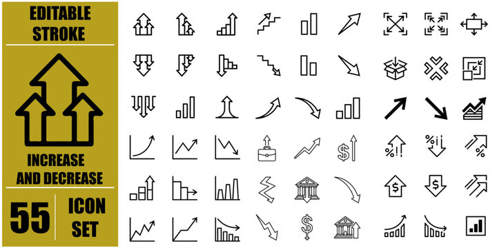 Increase and Decrease icon set. Business growth and fall graph symbol. Vector illustration.