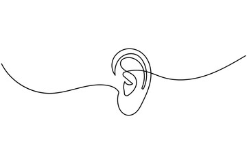 Fototapeta premium Human ear single line art illustration isolated on white background for health and sound