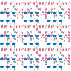 Fototapeta premium Print Cute Cartoon Kids Seamless Pattern with Hearts and Dolls – Fun Childish Vector Background