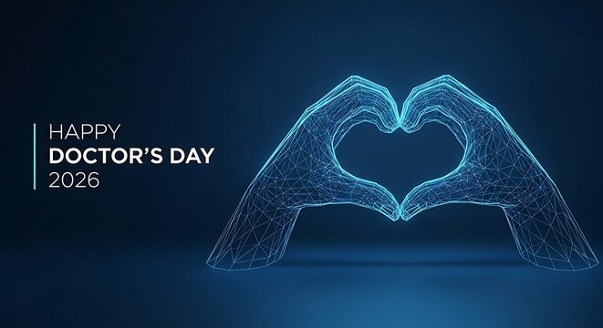 Happy Doctor's Day 2026: Wireframe Hands Forming a Heart Shape, Symbolizing Love, Care, and Gratitude for Doctors Happy Doctor's Day 2026 mental Caring Ultra 4k , Ai gen