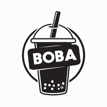 Boba Drink Logo Design Modern Jelly Vector White Background