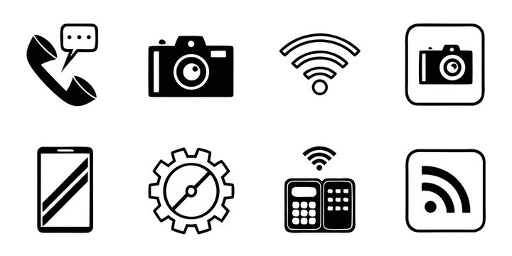 A collection of icons representing various technological devices and functionalities.
