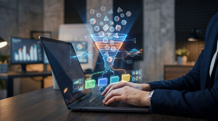 Cluster analysis in marketing and statistical data. Customer segmentation strategy. Marketer analyzing the target market.