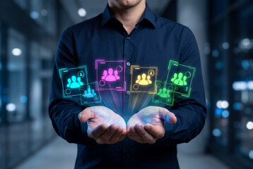 Cluster analysis in marketing and statistical data. Customer segmentation strategy. Marketer analyzing the target market.