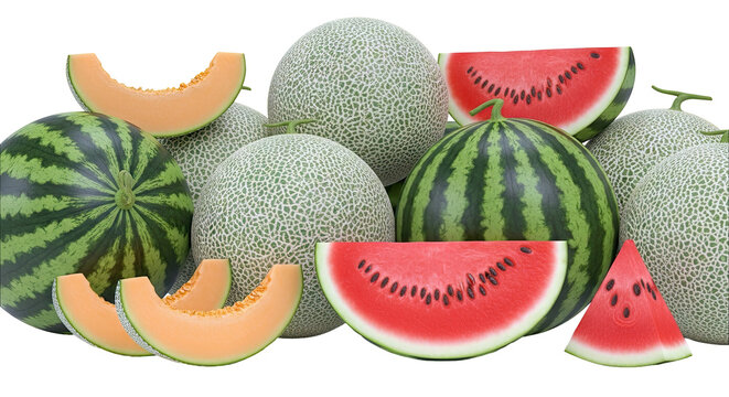 Assortment of Watermelons and Cantaloupes with Slices