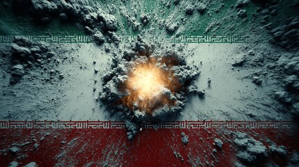 Naklejka premium Explosion against the backdrop of the Iranian flag