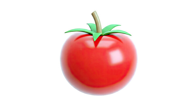 3D Rendered Red Tomato with Stem and Leaves