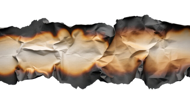 Burnt paper strip with black and orange edges isolated on a transparent background