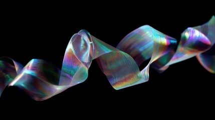 Obraz premium Iridescent Wavy Ribbon with Rainbow Colors Against Black Background abstract