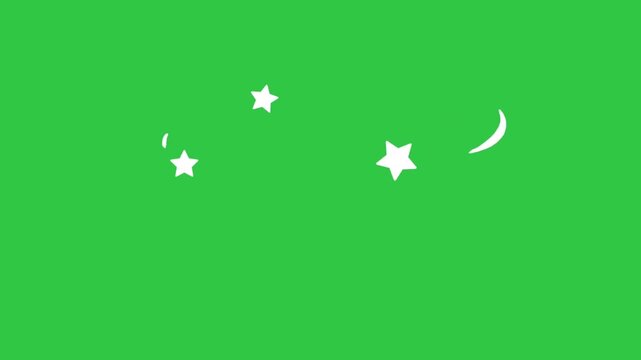 Animated white dizzy stars and motion arcs spinning on green screen background