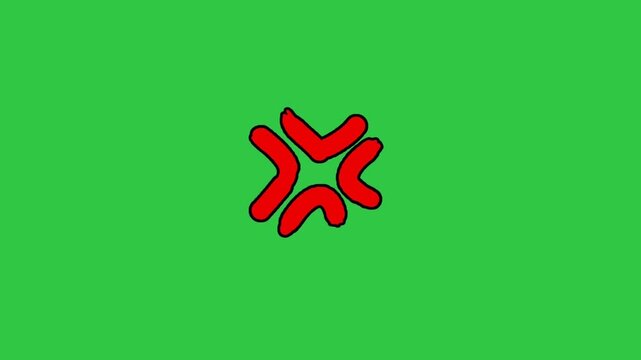 Animated red anger symbol throbbing on green screen background for anime videos