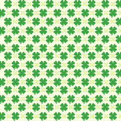 Symmetrical Green Clover and Shamrock Grid Seamless Pattern