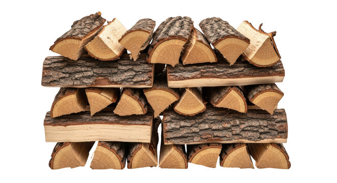 A stack of chopped firewood on a white background