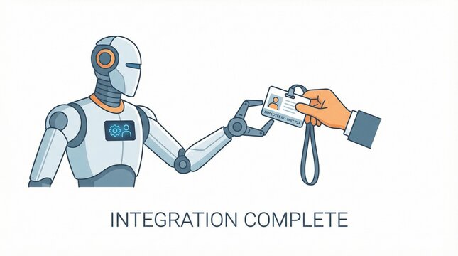 robot receiving employee ID badge