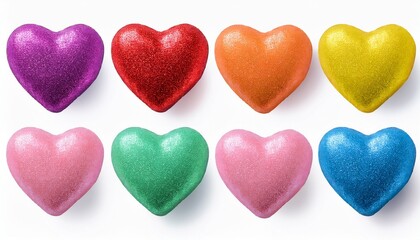 Six Colorful Candy Hearts Isolated On Transparent Background With Affectionate Messages