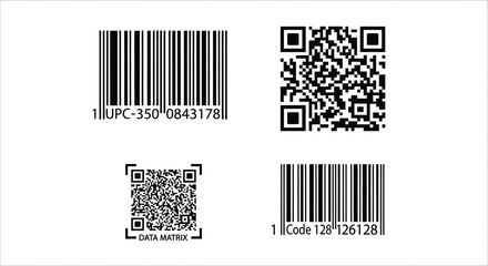 Obraz premium A collection of barcode and QR code labels on a white background