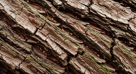 Close-up Macro Texture of Rough Tree Bark with Deep Fissures.