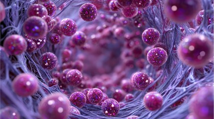 Fototapeta premium Microscopic red cells flowing through tissue tunnel