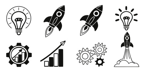 Diverse icons representing innovation, growth, and technological advancement