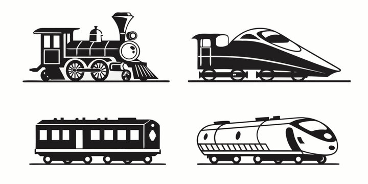 A diverse collection of trains showcasing various designs and eras of rail transport