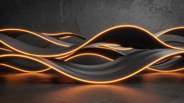Orange Neon Light Wavy Lines Motion.