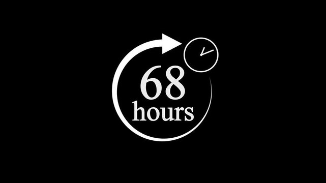 68 Hours Countdown Timer Animation. Stopwatch Clock icon with 68 Hour&rsquo;s Time Management on Black Background. 4k video.