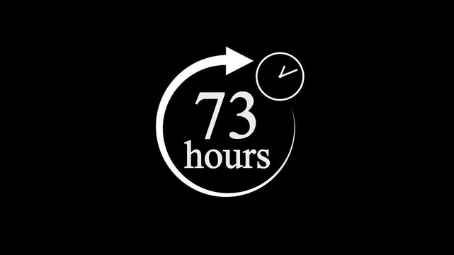 73 Hours Countdown Timer Animation. Stopwatch Clock icon with 73 Hour&rsquo;s Time Management on Black Background. 4k video.