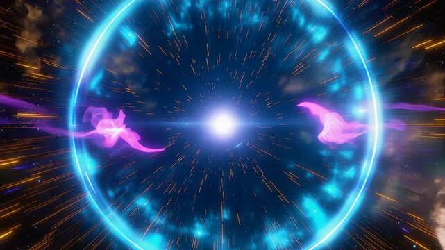 Abstract energy portal animation with glowing rings and particles